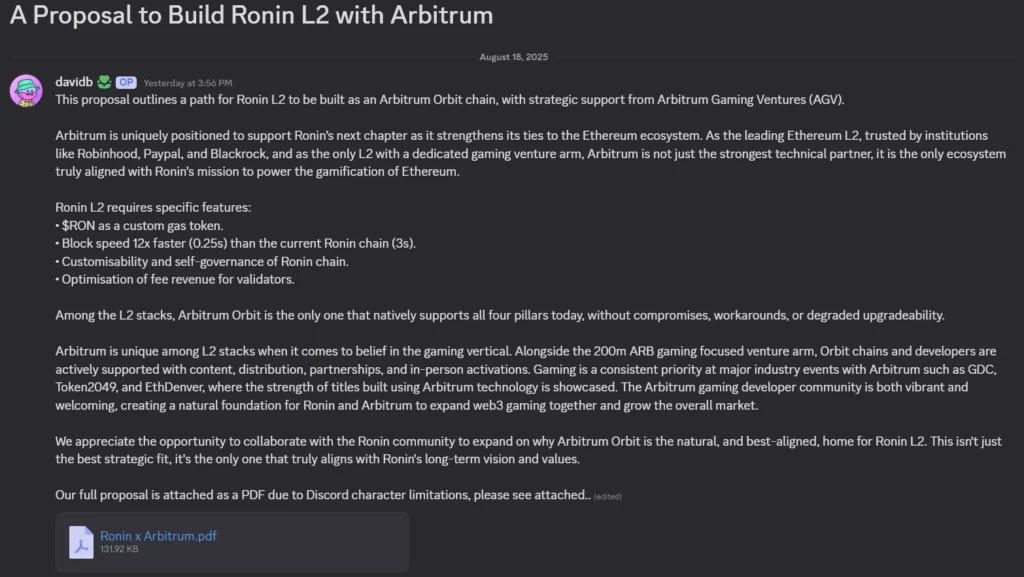 Arbitrum Pitches Ronin L2 Migration As Optimism Counters With Rival Proposal