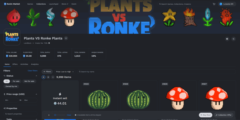 Plants Vs Ronke Nft On Ronin Market