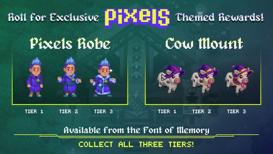 Six Exclusive Items From Font Of Memory $Pixel Rewards