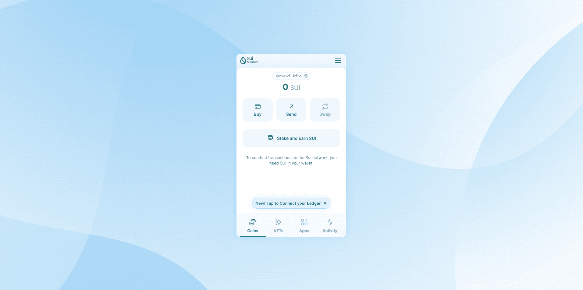 Sui Wallet Dashboard Screen