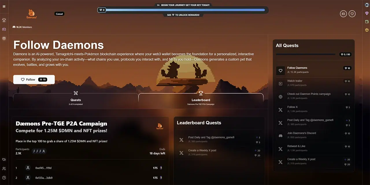 Daemons Game Ecosystem With Tokenized Rewards, Pvp Battles, And Community Leaderboards Through Immutable Play