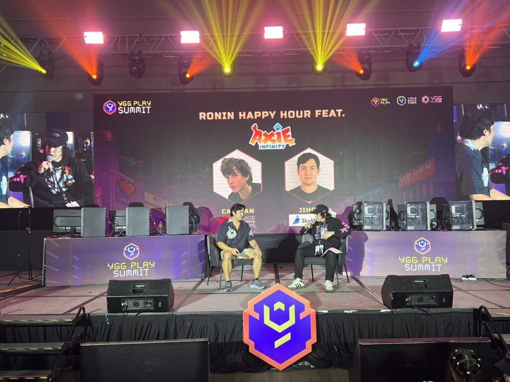 Jihoz Speaking Onstage During The Ronin Happy Hour At Ygg Play Summit 2025, Sharing New Axie Infinity Atias Legacy Gameplay Details