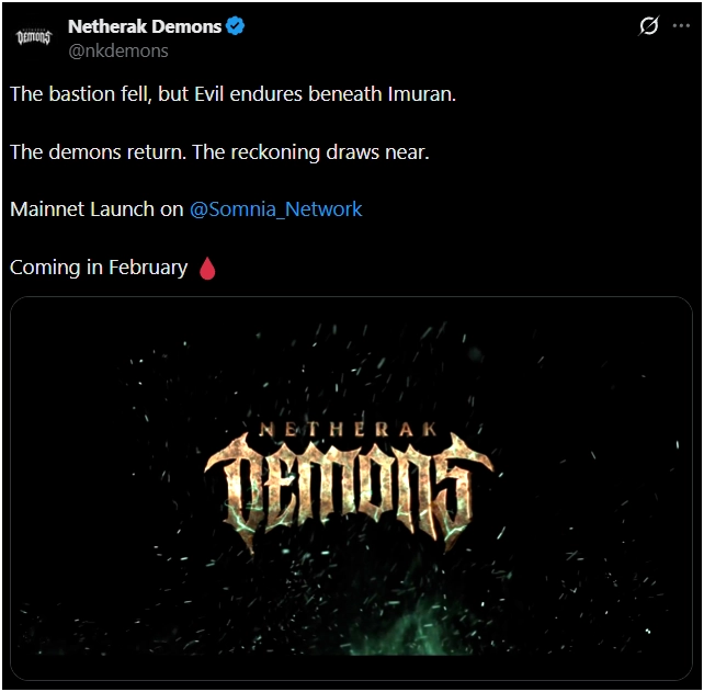 Netherak Demons February Mainnet Launch Trailer On Somnia Blockchain Dark Fantasy Arpg