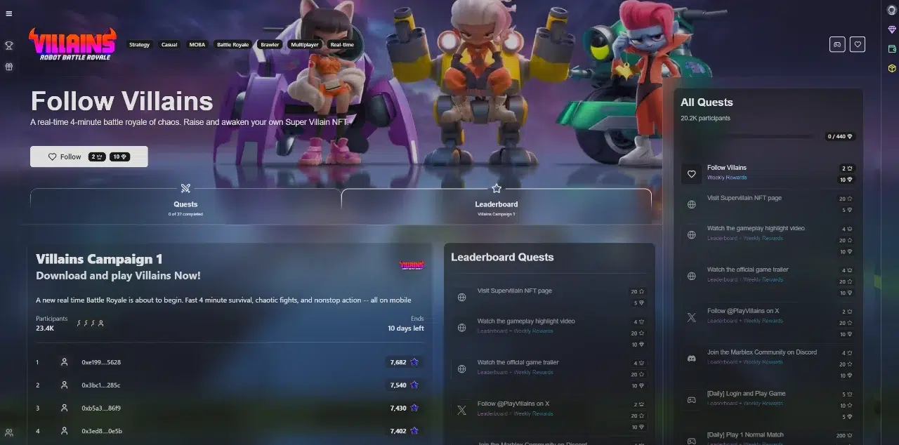 Immutable Play Daily Quests Midnight Utc Reset Villains Campaign Web3 Gaming Play-To-Earn Games Crypto Games