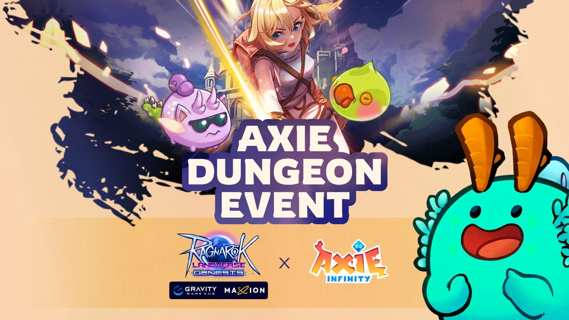 Axie Dungeon Event In Ragnarok Online Landverse Featuring Axie Monsters And Nft Rewards.