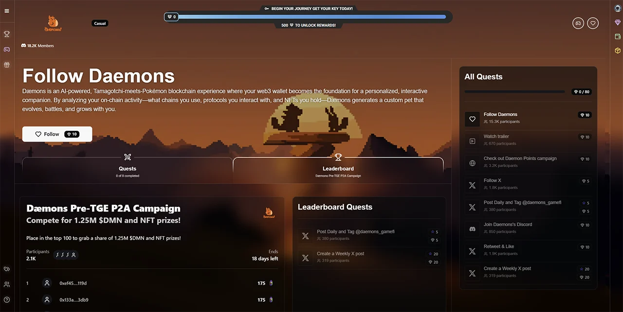 Daemons Game Ecosystem With Tokenized Rewards, Pvp Battles, And Community Leaderboards Through Immutable Play